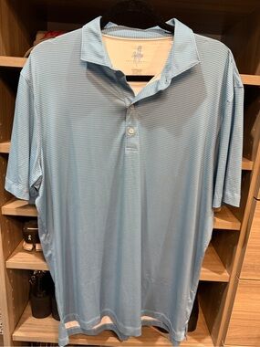 johnnie-O Light Blue Micro-Stripe Polo Featherweight UPF 50 performance